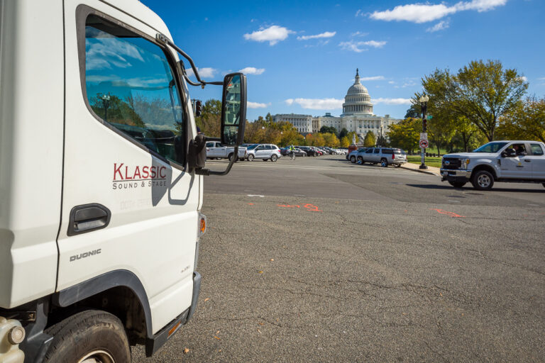 Klassic Sound and Stage 16ft box truck facing the Capital building in DC