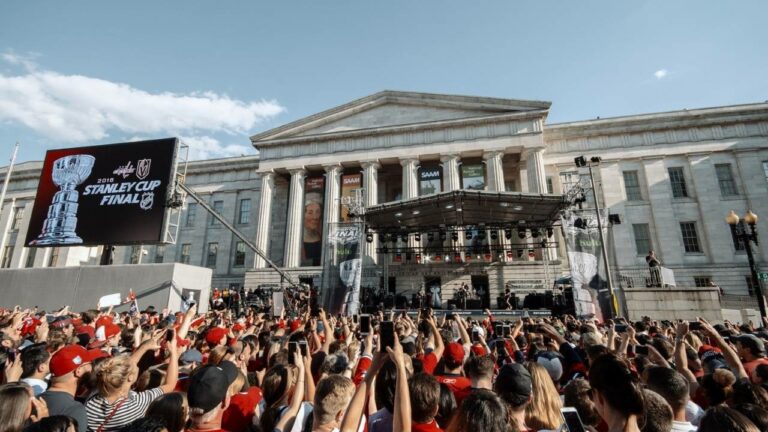 A great shot of our self climbing truss roof when it was built on the steps of the smithsonian portrait gallery for the Washington Capitals Stanley Cup pre-game concerts.