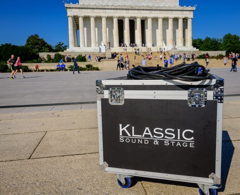 Klassic Sound provided service at almost all of the national parks in washington DC. Here is one of our road cases in front of the Lincoln Memorial